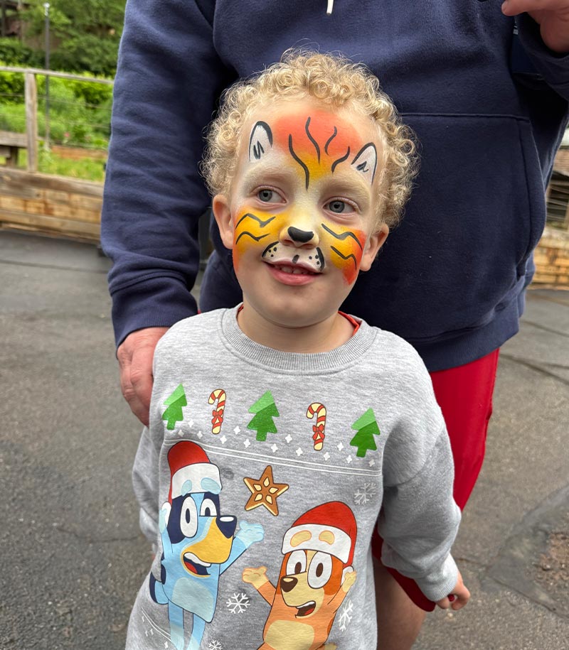 happy child with face painted as a tiger